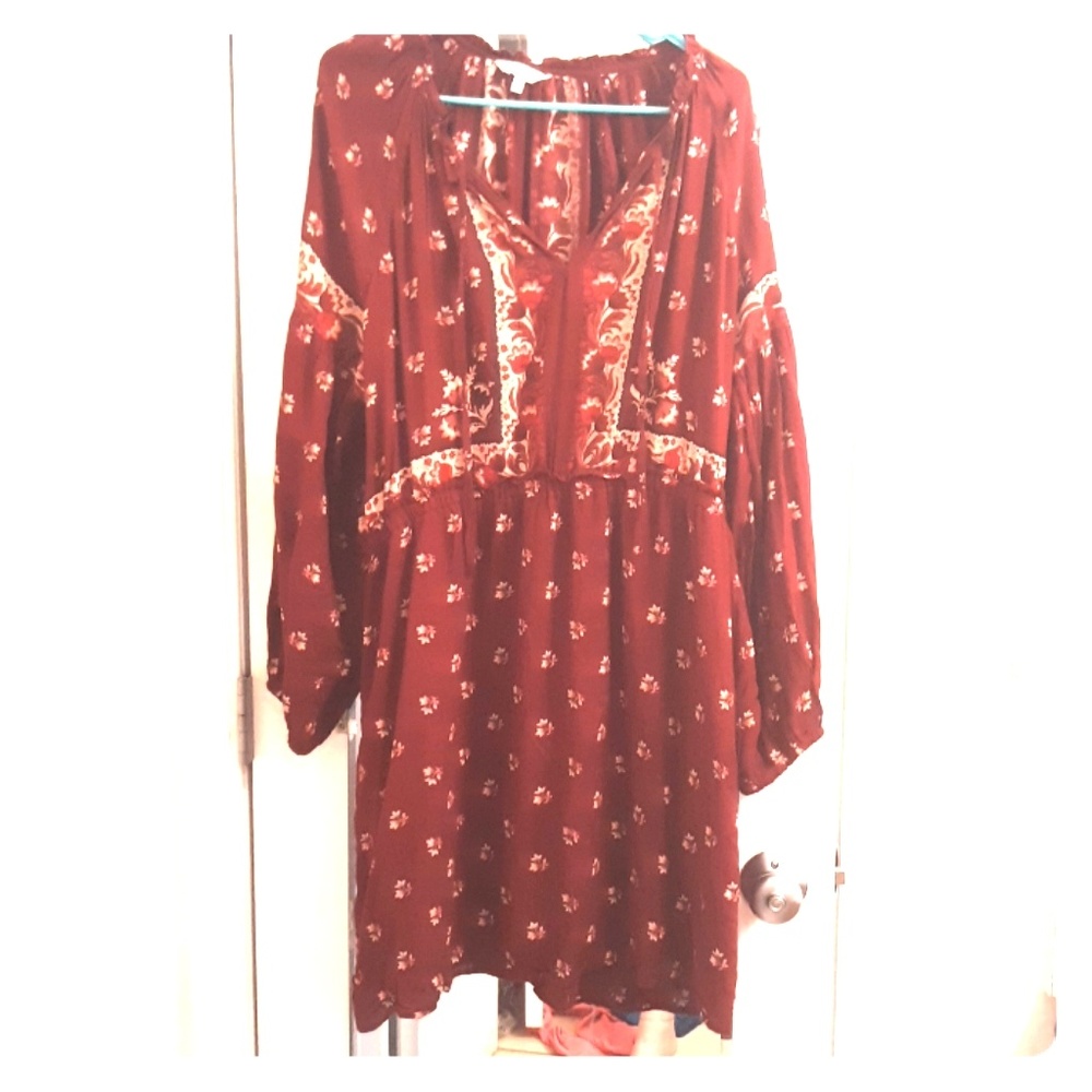 Lucky Brand Rust Red Floral Long Sleeve Dress